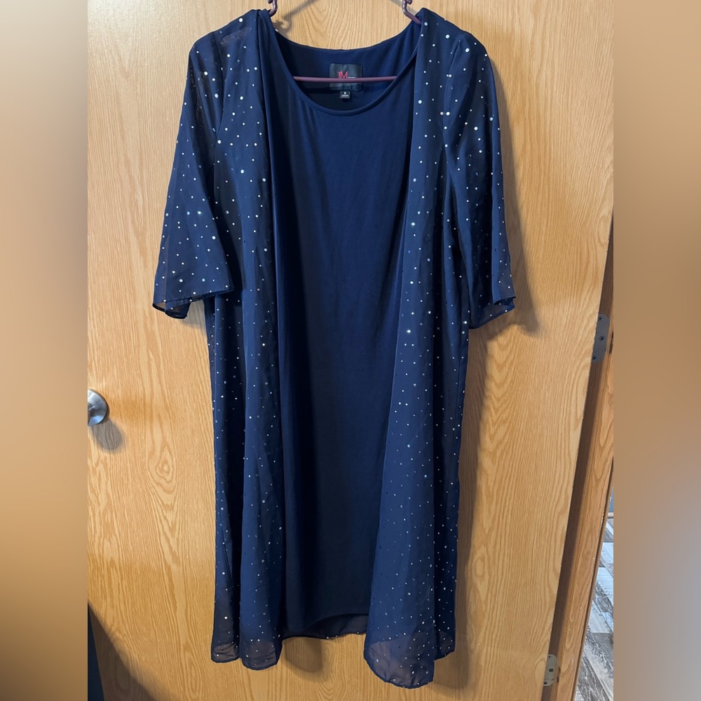 JM studios by John Meyer Navy Blue Dress with Sheer Overlay